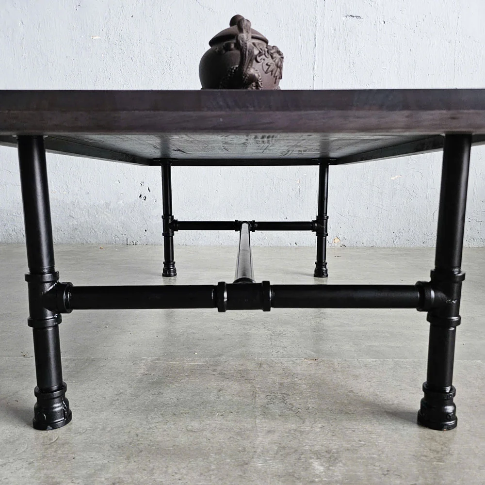 Tekkashop Bàn Trà Chữ Nhật Công Nghiệp Chân Ống Nước Gỗ Cao Su