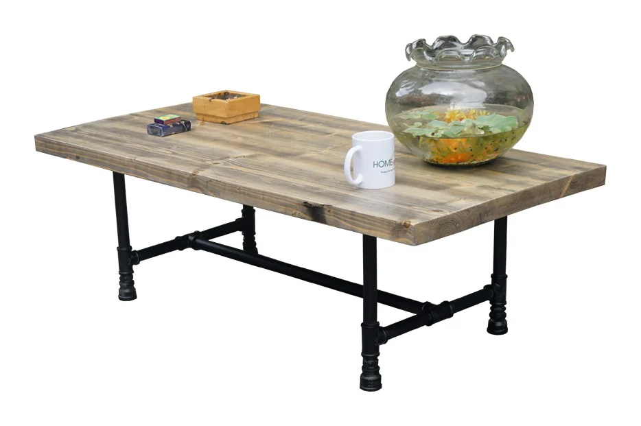 Tekkashop Bàn Trà Công Nghiệp Chân Ống Nước Mặt Gỗ Thông Dày
