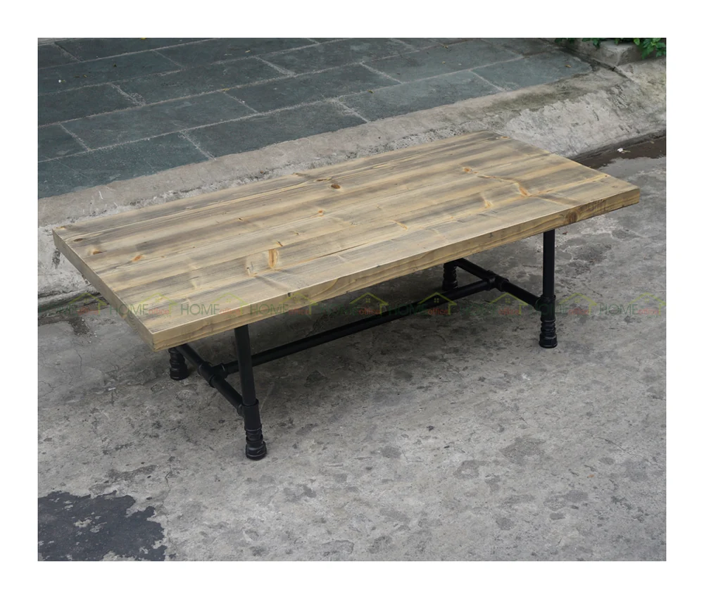 Tekkashop Bàn Trà Công Nghiệp Chân Ống Nước Mặt Gỗ Thông Dày