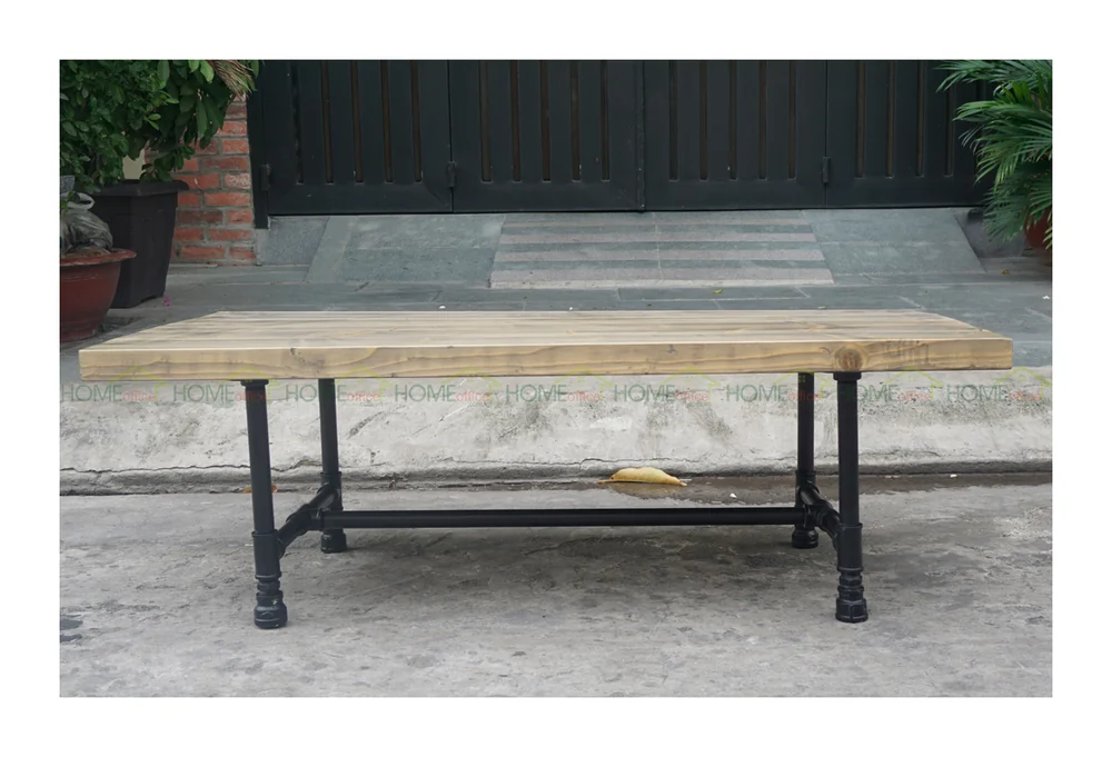 Tekkashop Bàn Trà Công Nghiệp Chân Ống Nước Mặt Gỗ Thông Dày