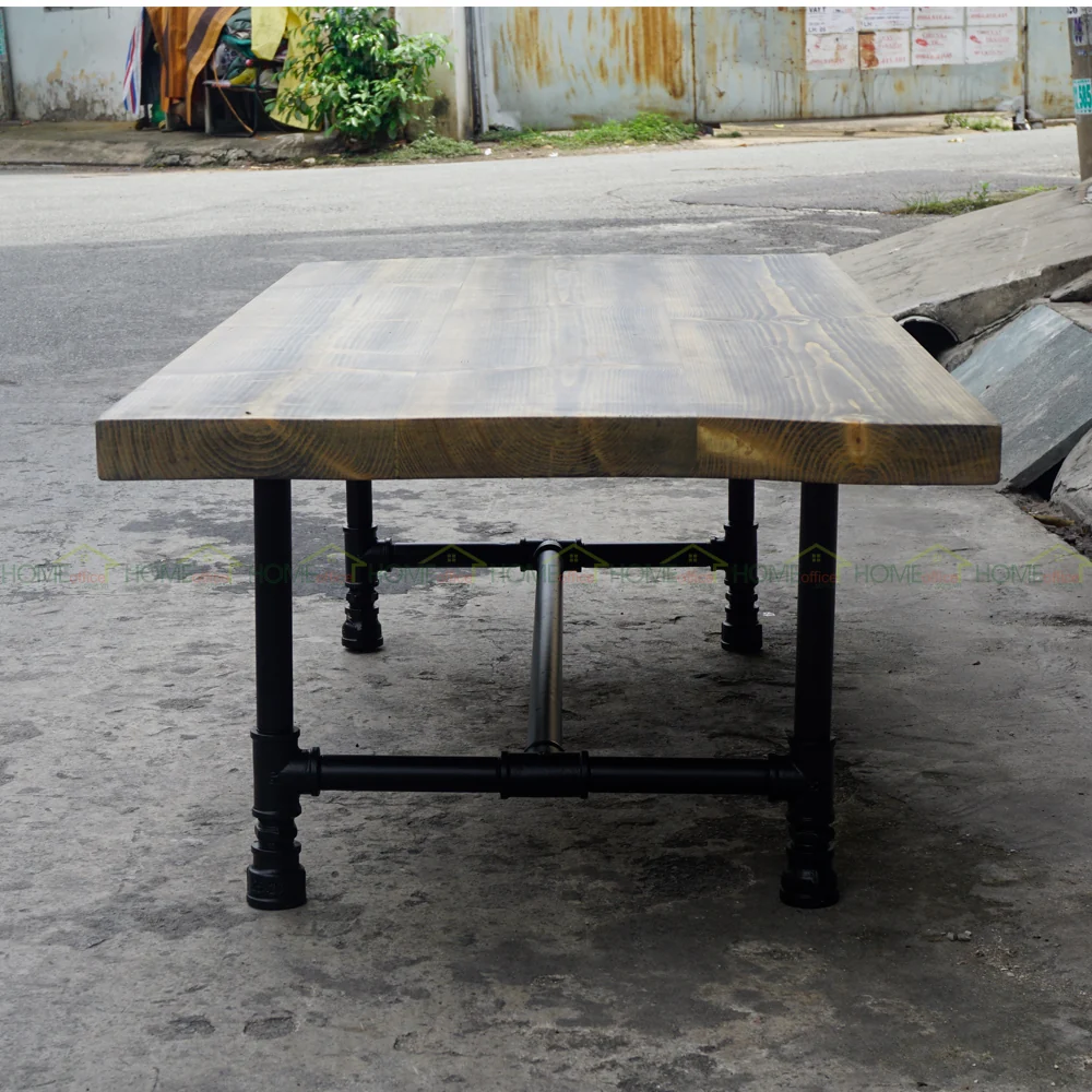 Tekkashop Bàn Trà Công Nghiệp Chân Ống Nước Mặt Gỗ Thông Dày