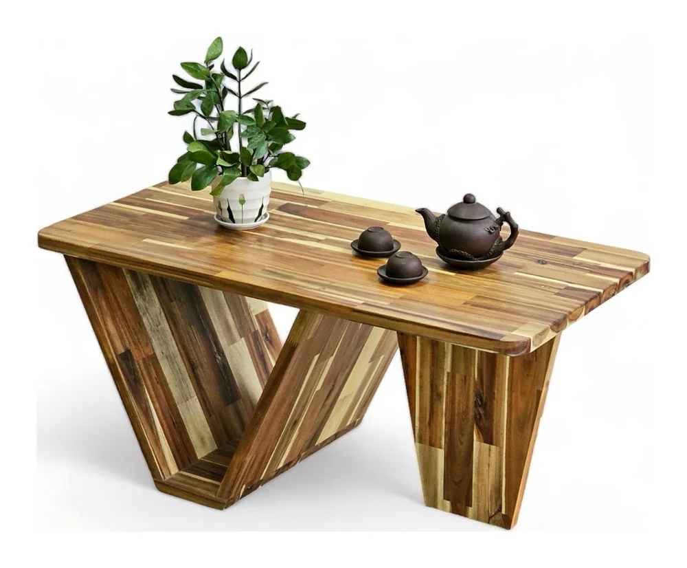 Tekkashop Bàn Trà Gỗ Tràm Chân Chữ V Liền Khối