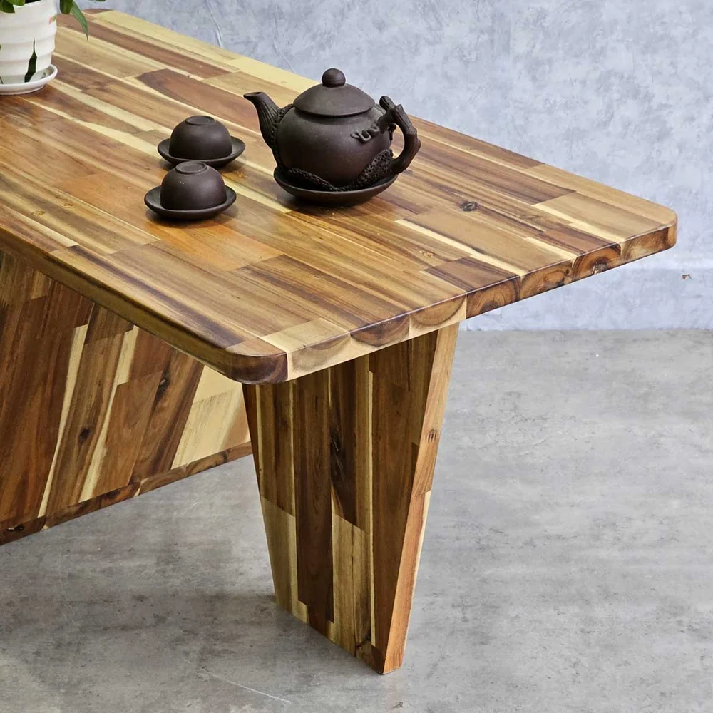 Tekkashop Bàn Trà Gỗ Tràm Chân Chữ V Liền Khối