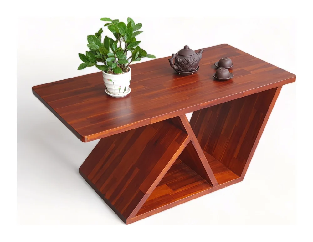 Tekkashop Bàn Trà Gỗ Tràm Chân Chữ Z Có Kệ Hộc