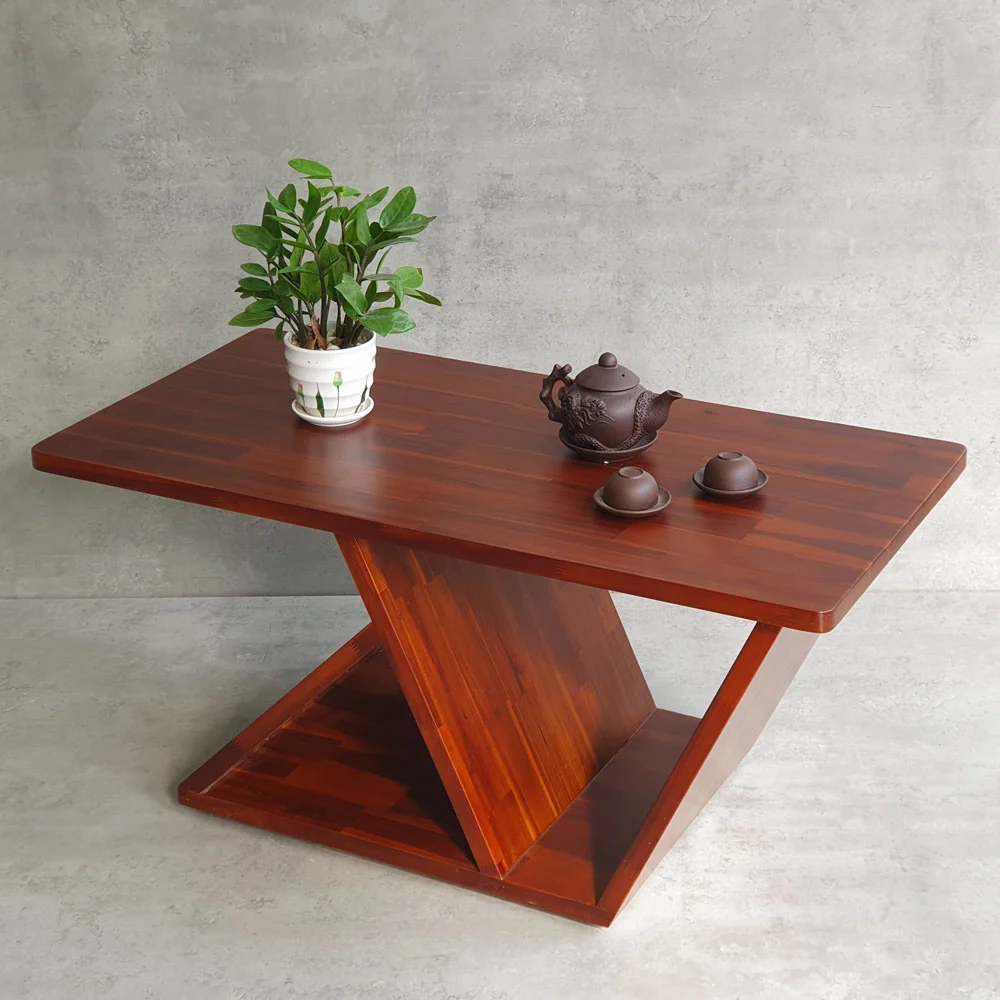 Tekkashop Bàn Trà Gỗ Tràm Chân Chữ Z Có Kệ Hộc