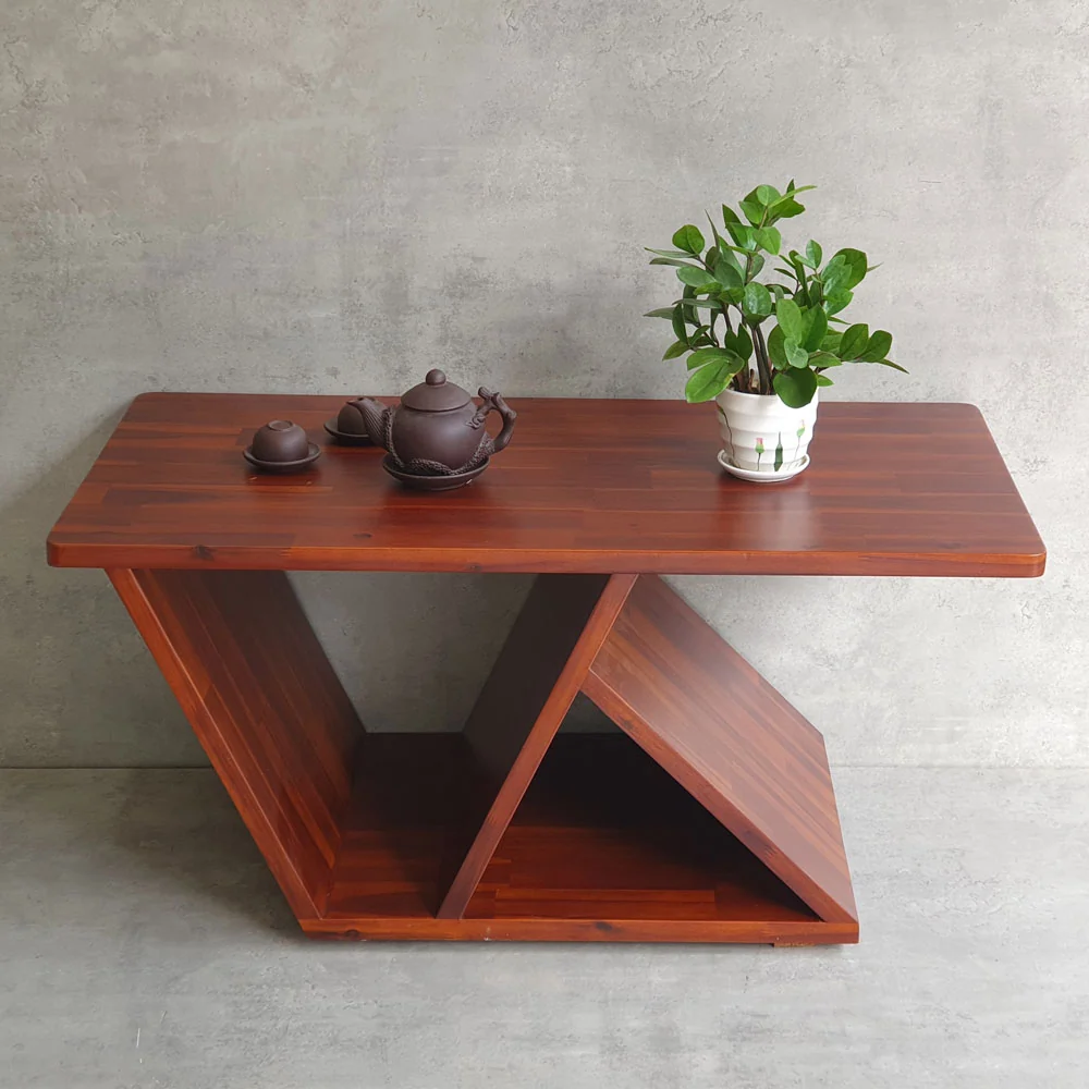 Tekkashop Bàn Trà Gỗ Tràm Chân Chữ Z Có Kệ Hộc