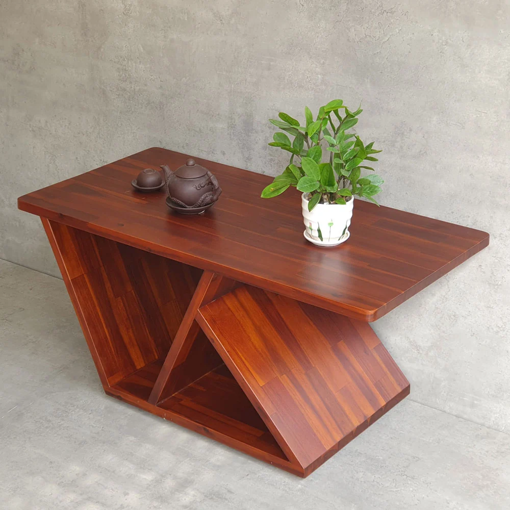 Tekkashop Bàn Trà Gỗ Tràm Chân Chữ Z Có Kệ Hộc