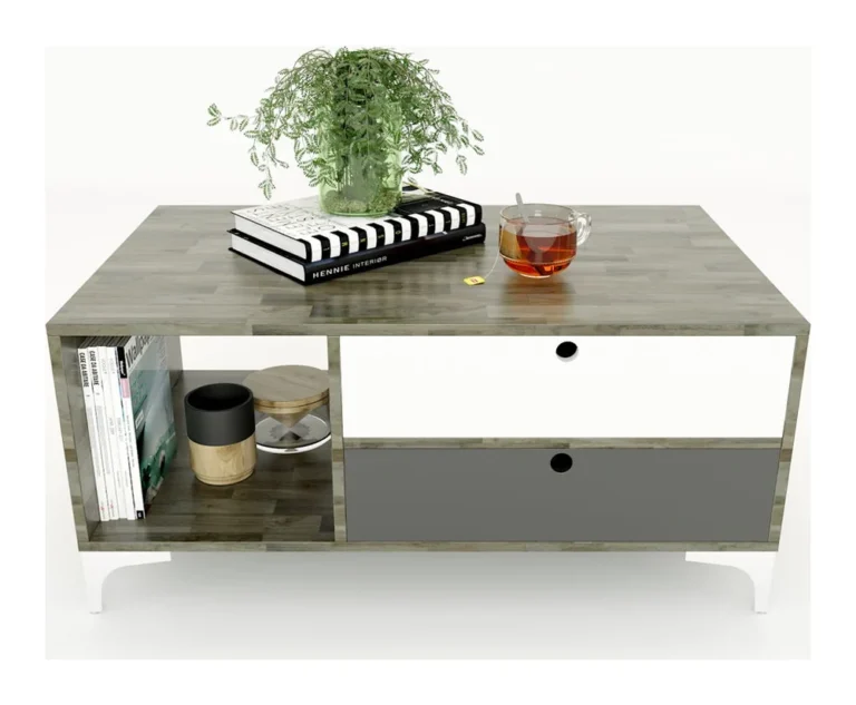 Tekkashop Bàn Trà Hiện Đại 2 Hộc Kéo Ngăn Mở Gỗ Cao Su