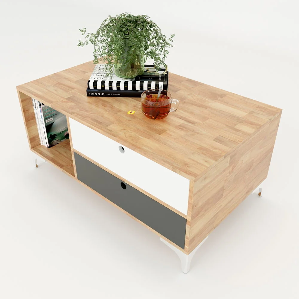 Tekkashop Bàn Trà Hiện Đại 2 Hộc Kéo Ngăn Mở Gỗ Cao Su