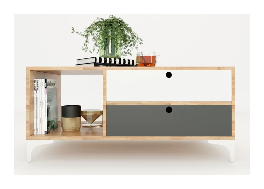 Tekkashop Bàn Trà Hiện Đại 2 Hộc Kéo Ngăn Mở Gỗ Cao Su