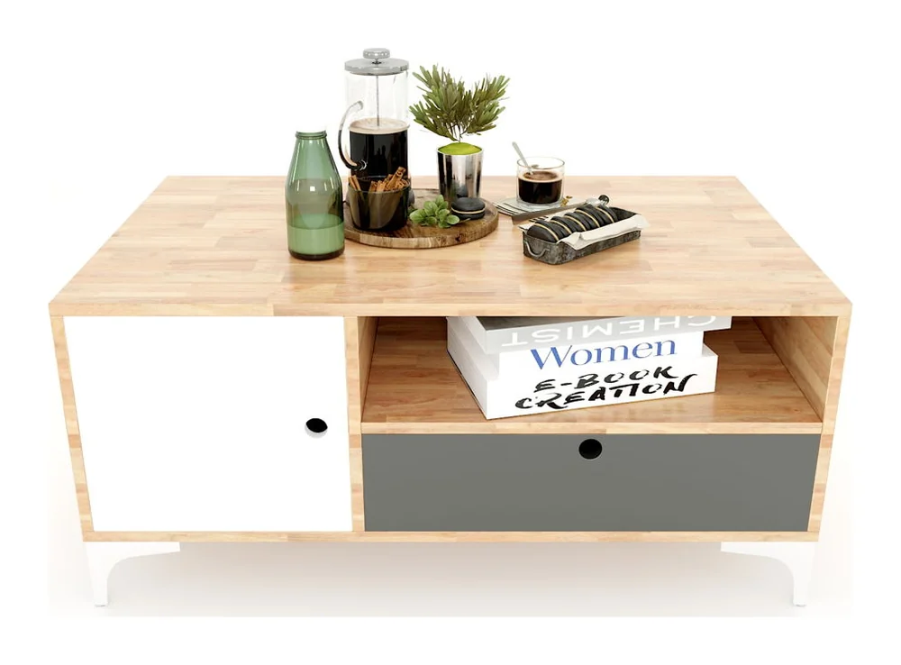 Tekkashop Bàn Trà Hiện Đại Có Ngăn Kéo Và Cửa Lùa Gỗ Cao Su