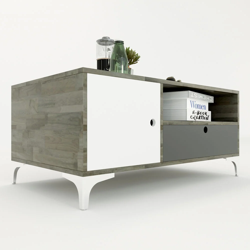 Tekkashop Bàn Trà Hiện Đại Có Ngăn Kéo Và Cửa Lùa Gỗ Cao Su