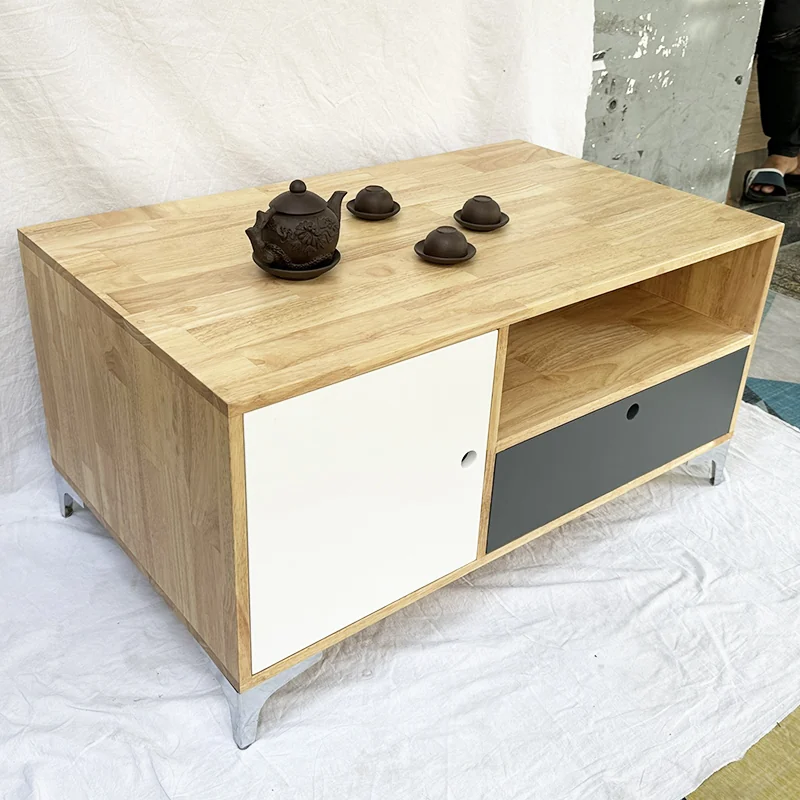 Tekkashop Bàn Trà Hiện Đại Có Ngăn Kéo Và Cửa Lùa Gỗ Cao Su