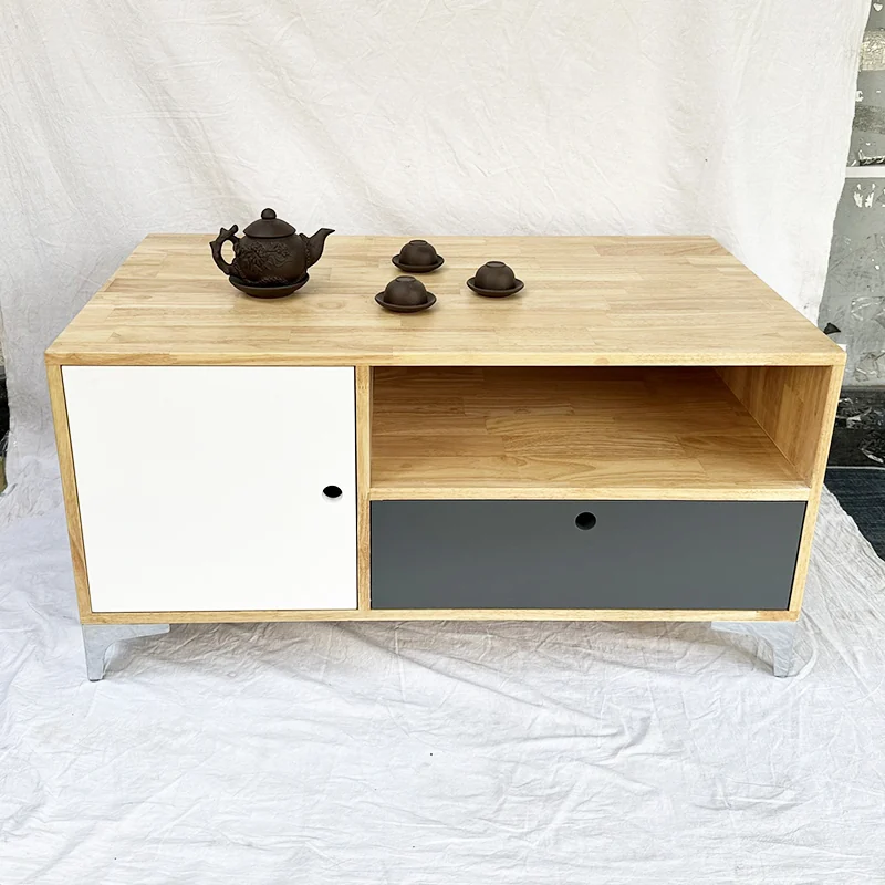 Tekkashop Bàn Trà Hiện Đại Có Ngăn Kéo Và Cửa Lùa Gỗ Cao Su