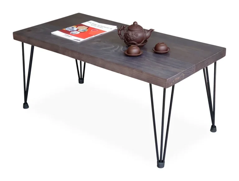 Tekkashop Bàn Trà Kiểu Nhật Chân Kẹp Tóc Mặt Gỗ Thông Dày