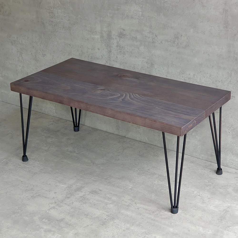 Tekkashop Bàn Trà Kiểu Nhật Chân Kẹp Tóc Mặt Gỗ Thông Dày