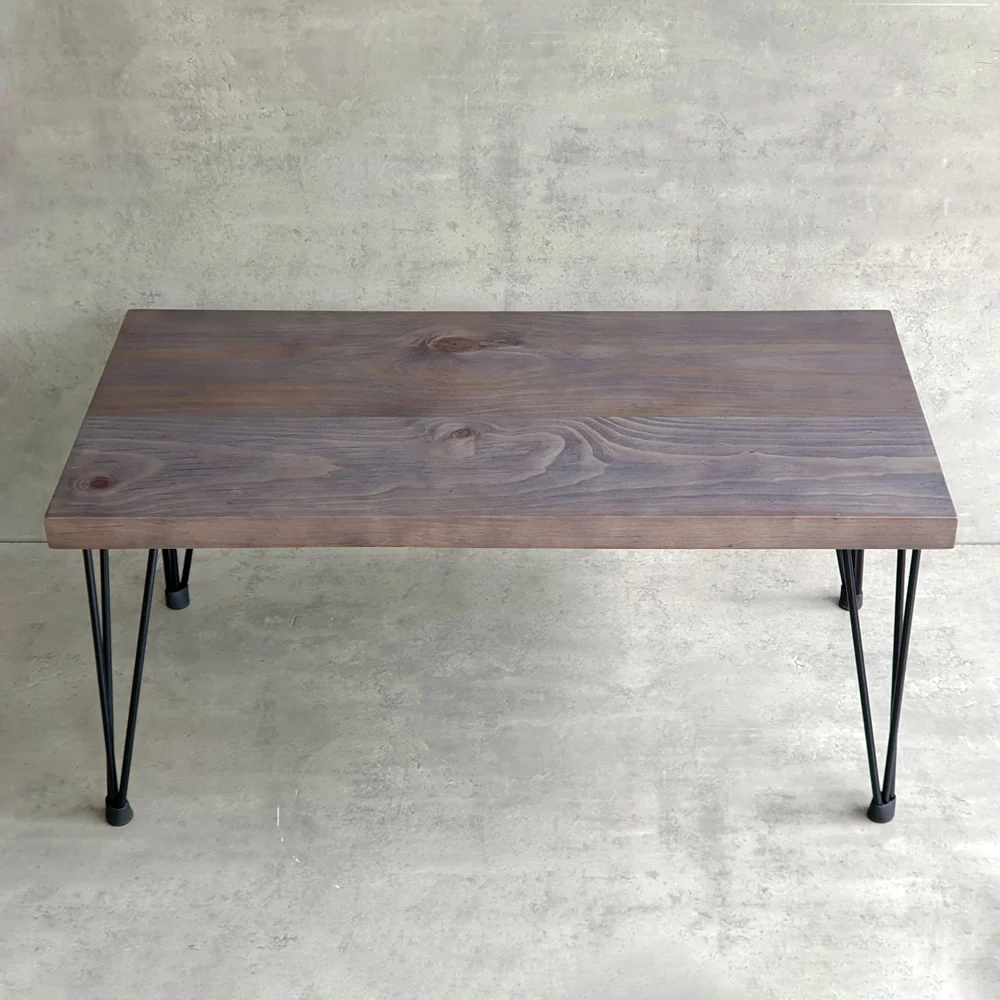 Tekkashop Bàn Trà Kiểu Nhật Chân Kẹp Tóc Mặt Gỗ Thông Dày