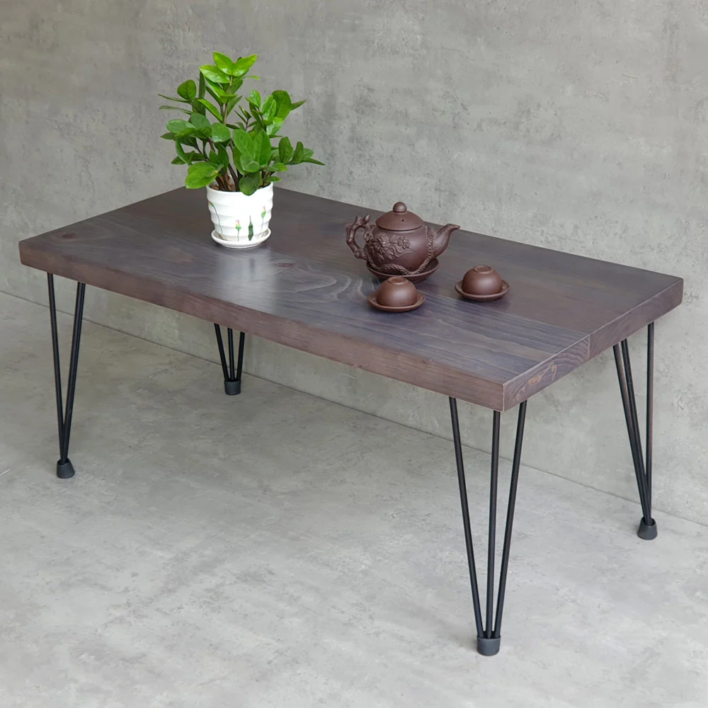 Tekkashop Bàn Trà Kiểu Nhật Chân Kẹp Tóc Mặt Gỗ Thông Dày