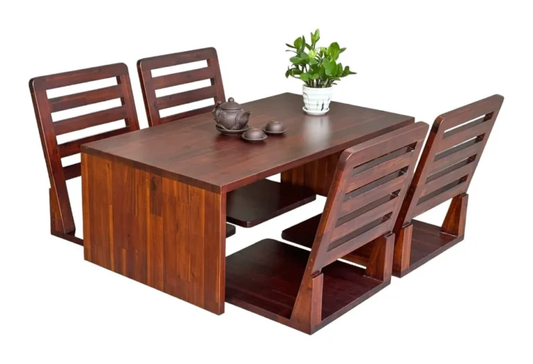 Tekkashop Bộ Bàn Ghế Ngồi Bệt Kiểu Nhật Tối Giản 4 Ghế Gỗ Tràm