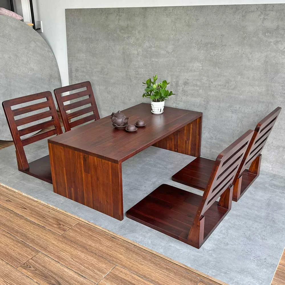 Tekkashop Bộ Bàn Ghế Ngồi Bệt Kiểu Nhật Tối Giản 4 Ghế Gỗ Tràm