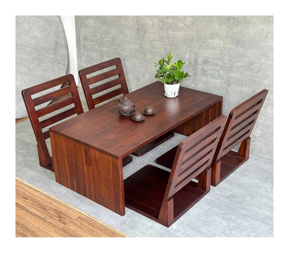 Tekkashop Bộ Bàn Ghế Ngồi Bệt Kiểu Nhật Tối Giản 4 Ghế Gỗ Tràm