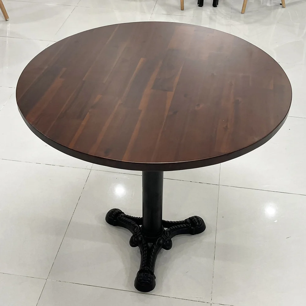 Tekkashop Bộ Bàn Tròn 800mm Và 4 Ghế Nhựa Nhiều Màu Mặt Gỗ Tràm Chân Gang
