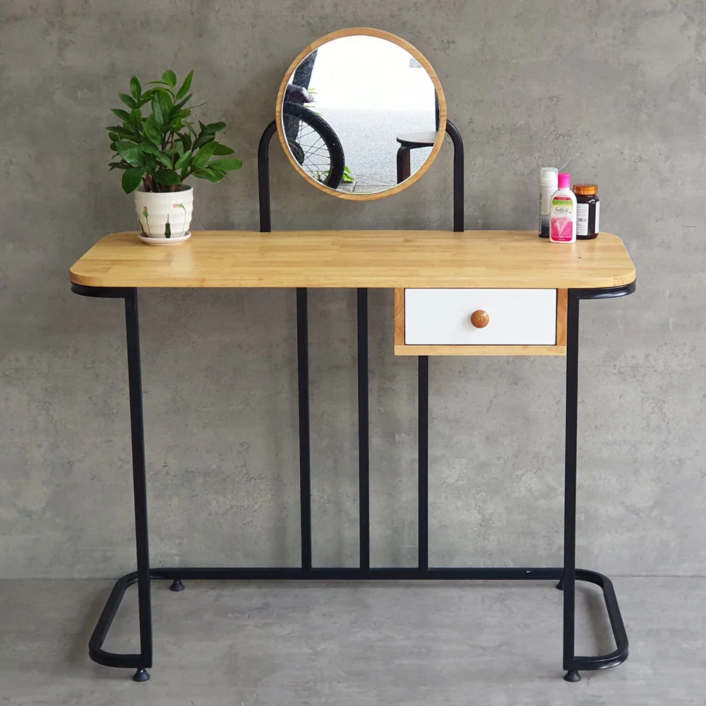 Tekkashop Combo Bàn Trang Điểm Và Ghế Đôn Có Ngăn Kéo 1000x450mm Gỗ Cao Su