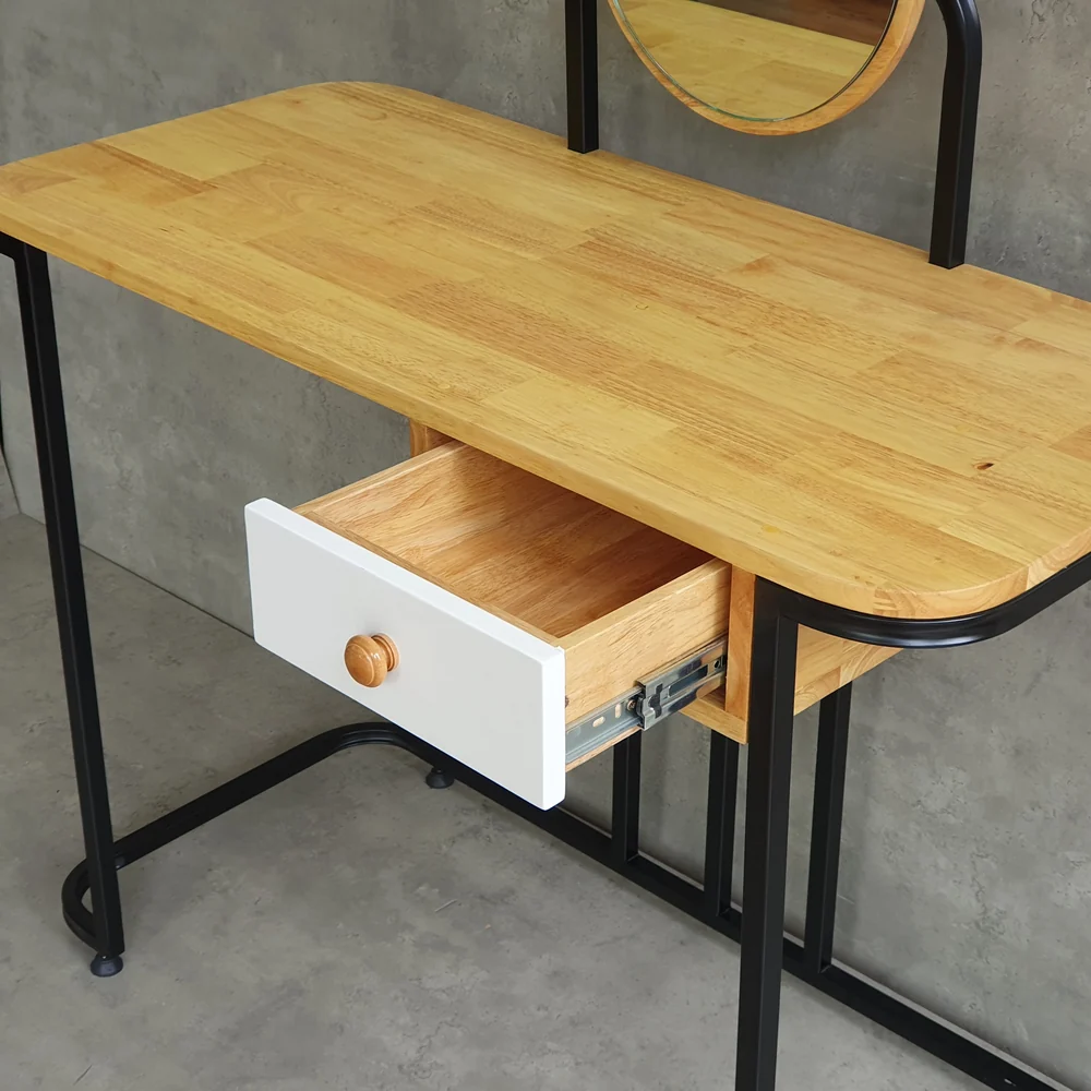 Tekkashop Combo Bàn Trang Điểm Và Ghế Đôn Có Ngăn Kéo 1000x450mm Gỗ Cao Su