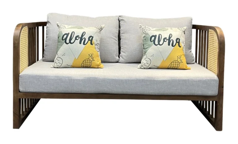 Tekkashop Ghế Sofa Băng Phong Cách Đông Dương Tay Lưới Mây Gỗ Tần Bì