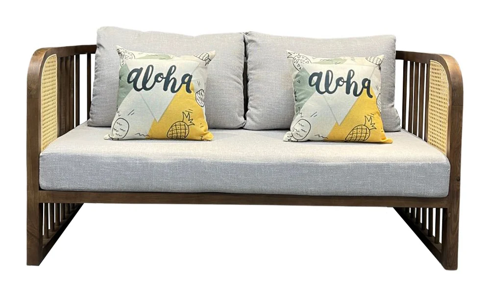 Tekkashop Ghế Sofa Băng Phong Cách Đông Dương Tay Lưới Mây Gỗ Tần Bì