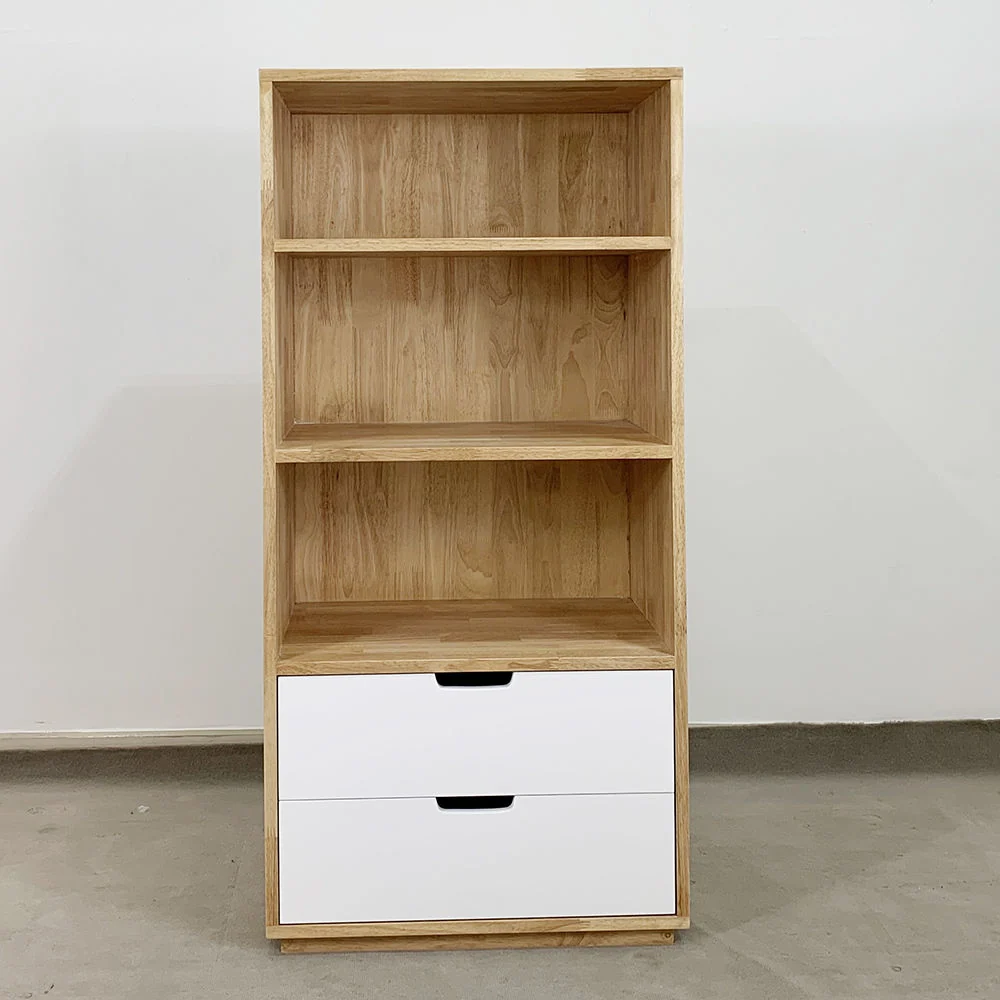 Tekkashop Giá Sách Hiện Đại Nhỏ Gọn 2 Ngăn Kéo Gỗ Cao Su Tự Nhiên