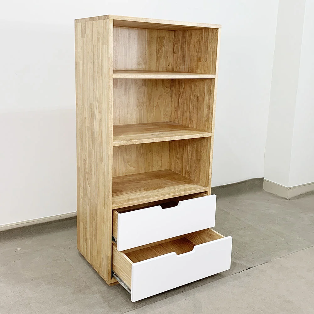Tekkashop Giá Sách Hiện Đại Nhỏ Gọn 2 Ngăn Kéo Gỗ Cao Su Tự Nhiên