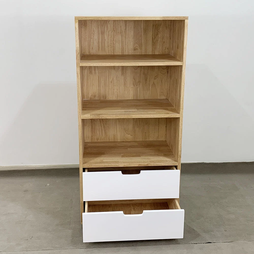 Tekkashop Giá Sách Hiện Đại Nhỏ Gọn 2 Ngăn Kéo Gỗ Cao Su Tự Nhiên