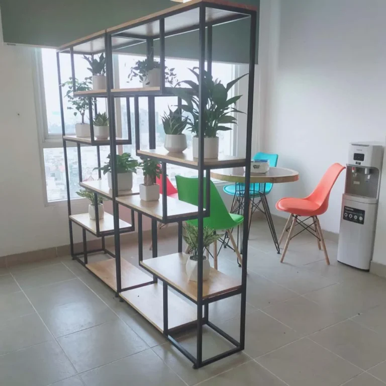 Tekkashop Giá Sách Trang Trí Lệch Tầng So Le Khung Sắt Gỗ Cao Su