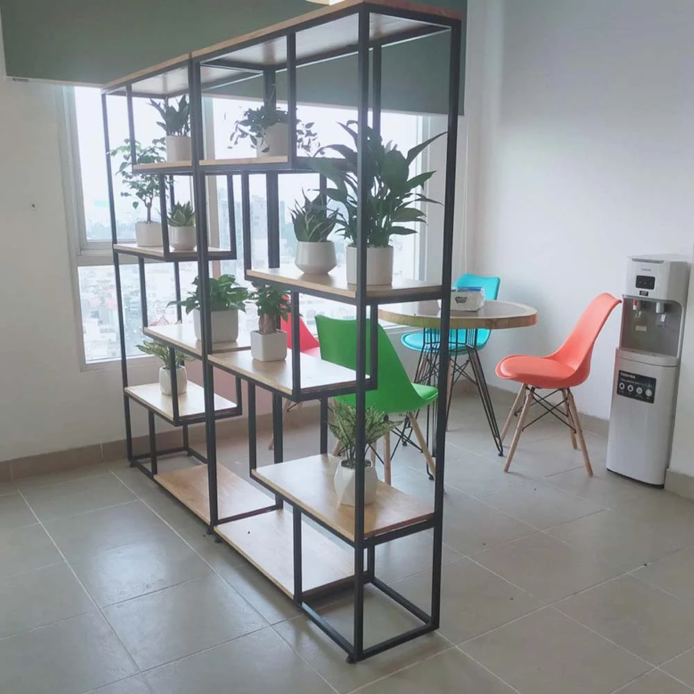Tekkashop Giá Sách Trang Trí Lệch Tầng So Le Khung Sắt Gỗ Cao Su