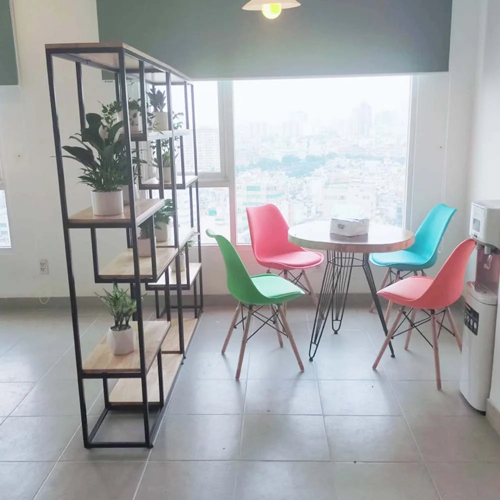 Tekkashop Giá Sách Trang Trí Lệch Tầng So Le Khung Sắt Gỗ Cao Su