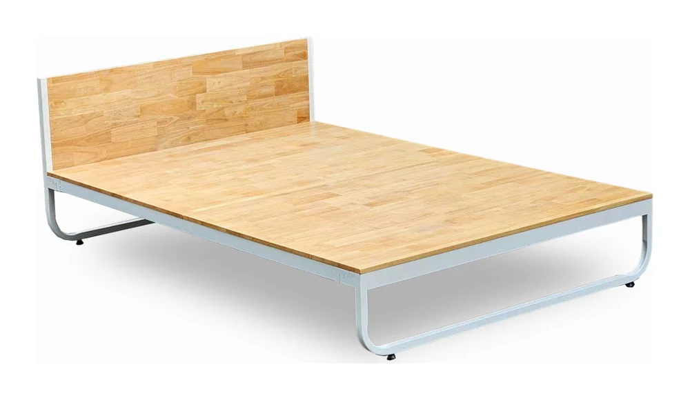 Tekkashop Giường Ngủ Khung Sắt Lắp Ráp Chân Uốn Cong 1200x2000mm Mặt Gỗ Cao Su
