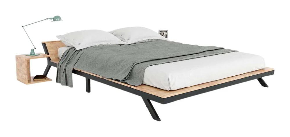 Tekkashop Giường Ngủ Kiểu Nhật Thấp Khung Sắt Lắp Ráp 1200x2000mm Gỗ Cao Su