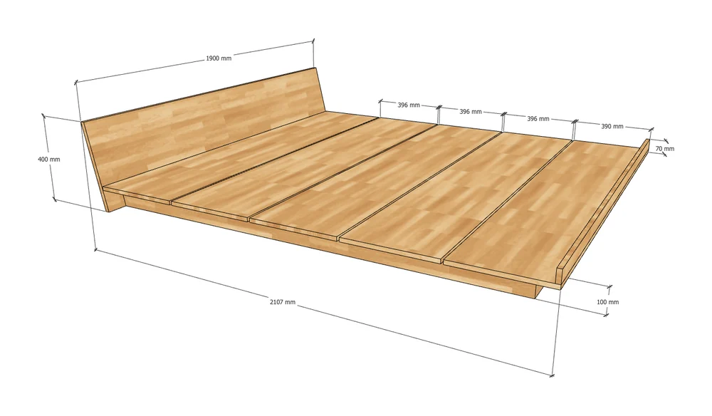 Tekkashop Giường Ngủ Kiểu Nhật Thấp Lắp Ráp 1900x2200mm Gỗ Cao Su