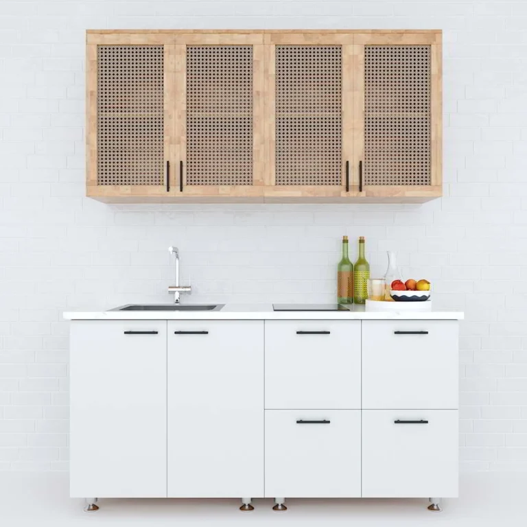 Tekkashop Hệ Tủ Bếp Mini Hiện Đại Cửa Lưới Mây Dài 1600mm Gỗ Cao Su