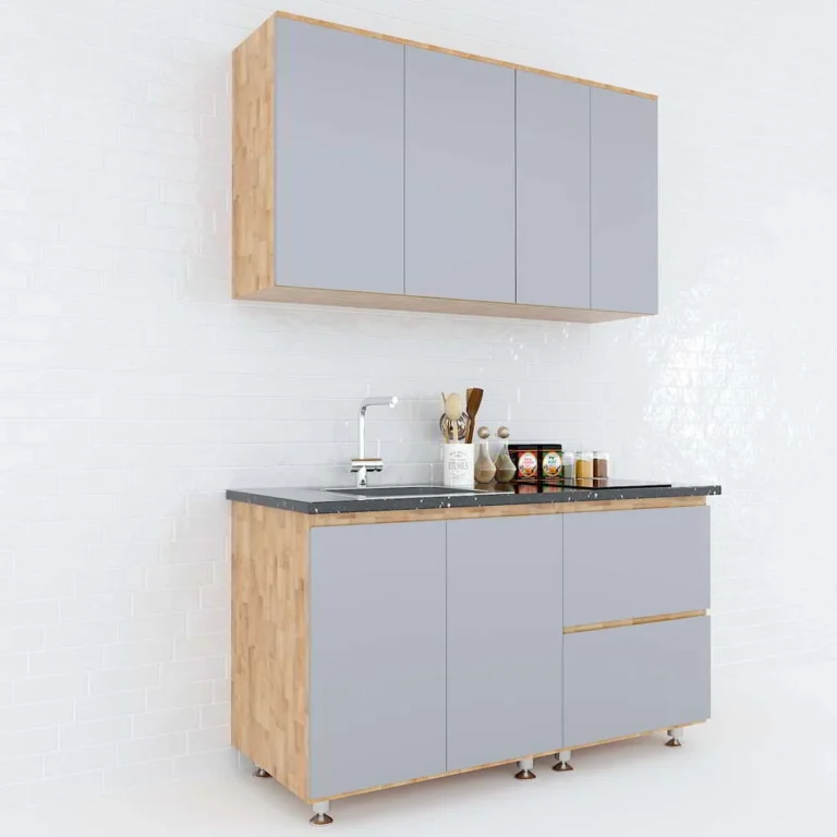 Tekkashop Hệ Tủ Bếp Mini Hiện Đại Tủ Dưới 2 Ngăn Kéo Dài 1400mm Gỗ Cao Su