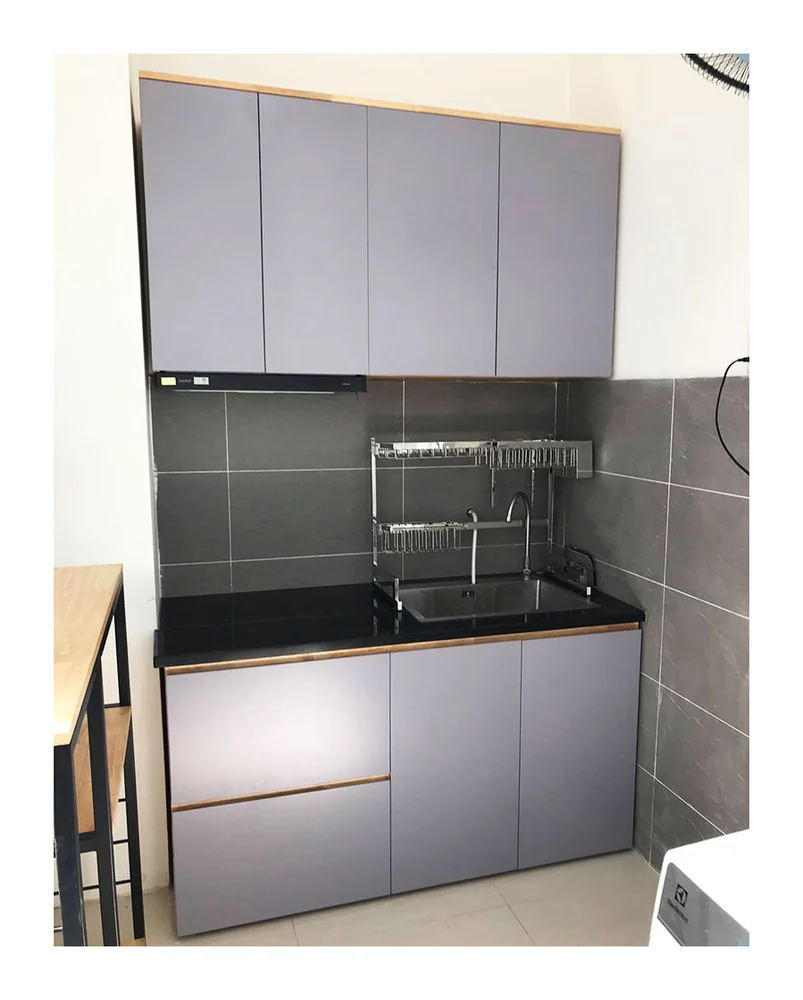 Tekkashop Hệ Tủ Bếp Mini Hiện Đại Tủ Dưới 2 Ngăn Kéo Dài 1400mm Gỗ Cao Su