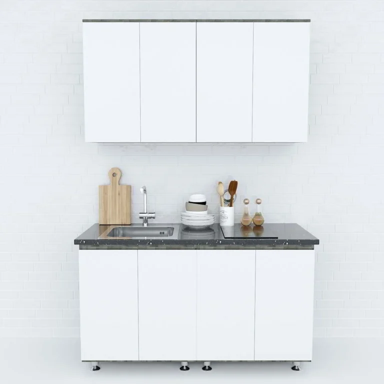 Tekkashop Hệ Tủ Bếp Mini Hiện Đại Tủ Trên 4 Cửa Dài 1400mm Gỗ Cao Su