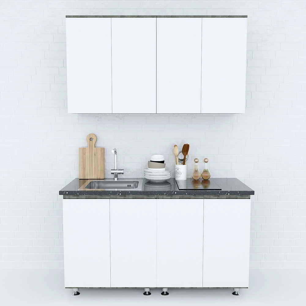 Tekkashop Hệ Tủ Bếp Mini Hiện Đại Tủ Trên 4 Cửa Dài 1400mm Gỗ Cao Su