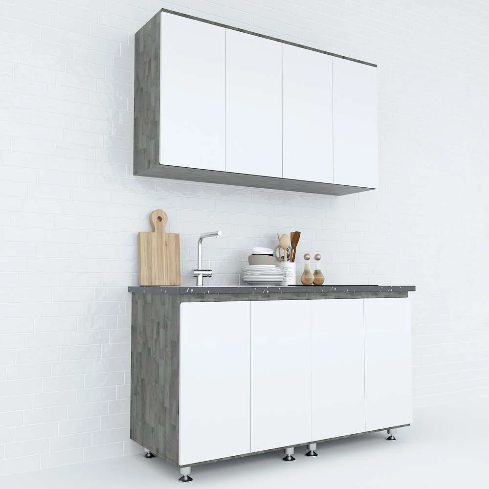 Tekkashop Hệ Tủ Bếp Mini Hiện Đại Tủ Trên 4 Cửa Dài 1400mm Gỗ Cao Su