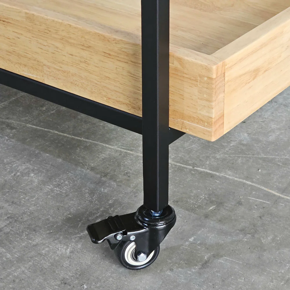 Tekkashop Kệ Đẩy Di Động 2 Tầng Có Tay Đẩy Khung Sắt Gỗ Cao Su