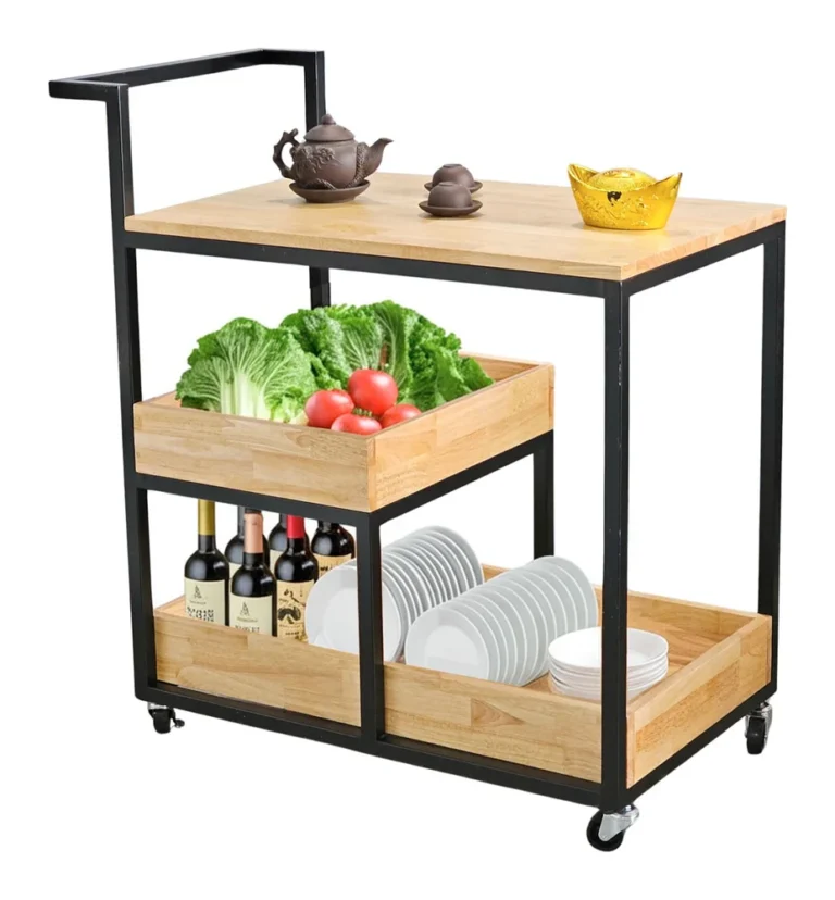 Tekkashop Kệ Đẩy Di Động 3 Tầng Đa Năng Có Tay Đẩy Gỗ Cao Su