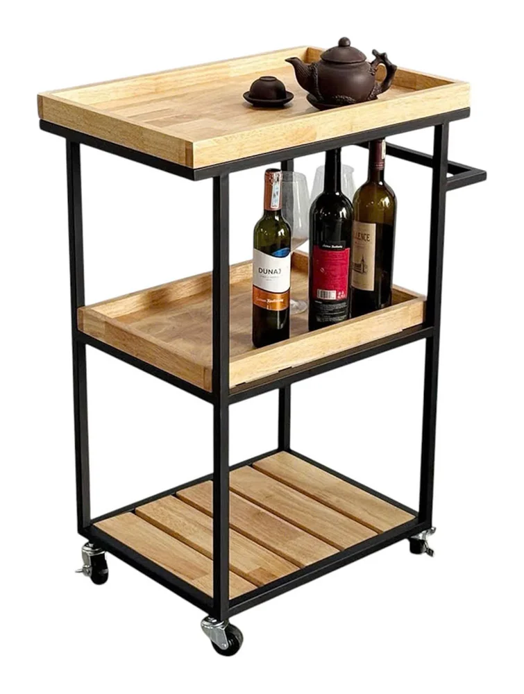 Tekkashop Kệ Đẩy Di Động Mini 3 Tầng Khung Sắt Gỗ Cao Su