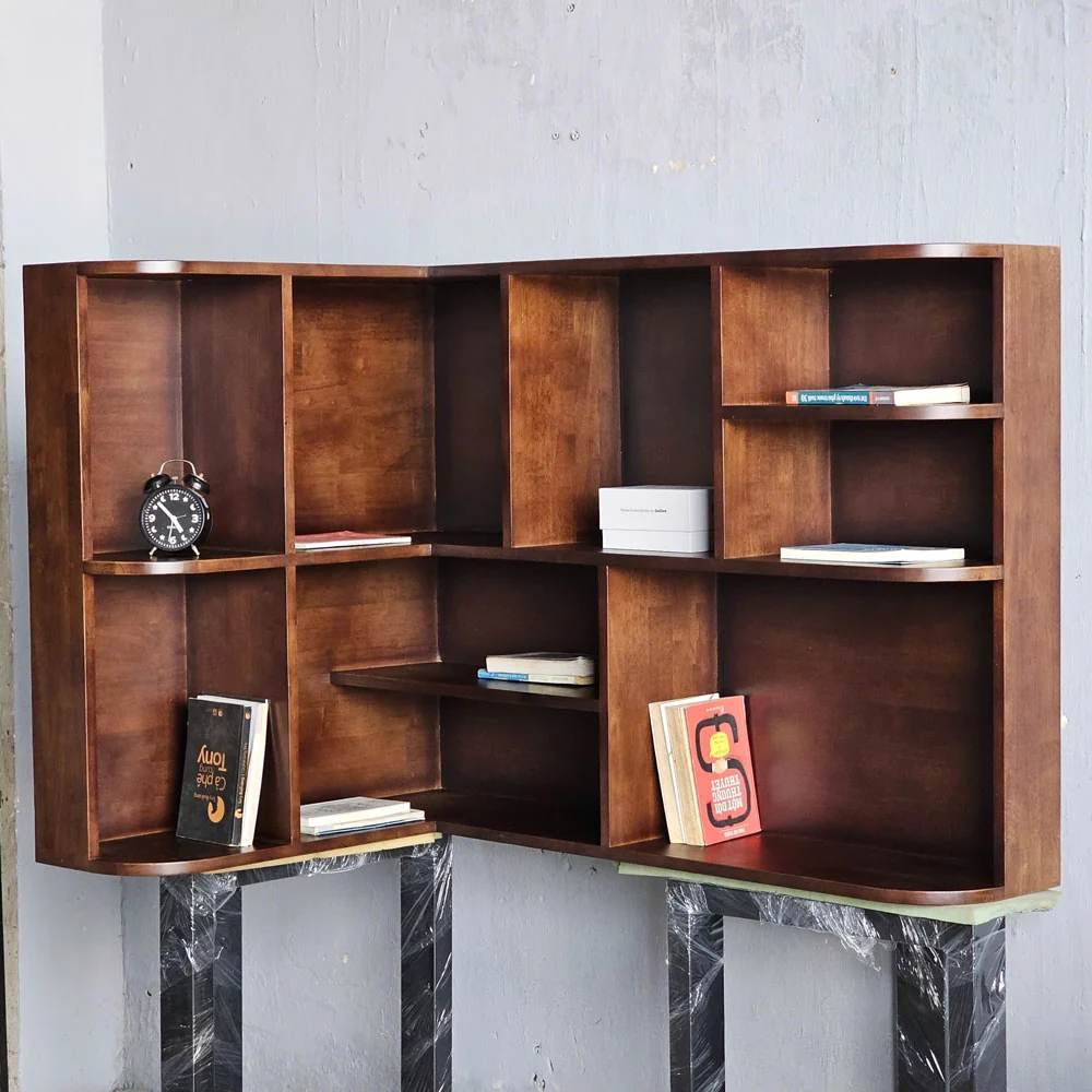 Tekkashop Kệ Góc Treo Tường Chữ L Nhiều Ngăn Gỗ Cao Su