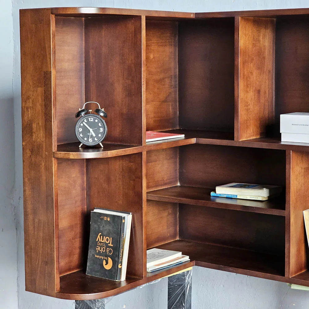 Tekkashop Kệ Góc Treo Tường Chữ L Nhiều Ngăn Gỗ Cao Su